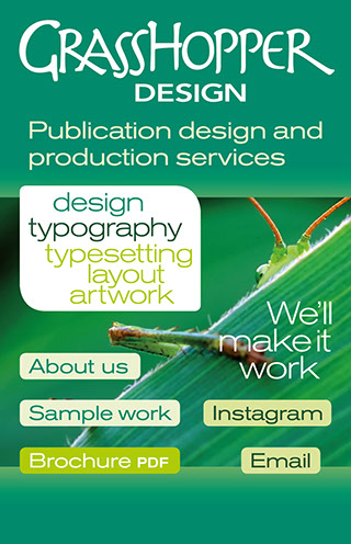 Grasshopper Design - Publication design and production services: design, typography, typesetting, layout, artwork