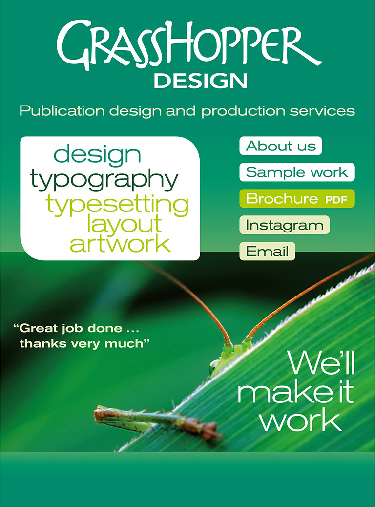 Grasshopper Design - Publication design and production services: design, typography, typesetting, layout, artwork